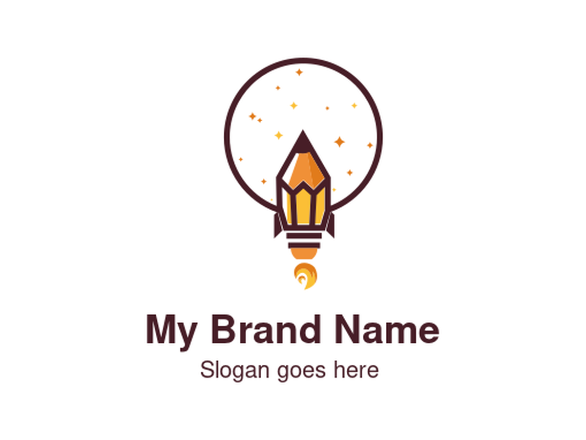 Gradient Orange and Yellow Pencil Rocket with Stars Logo - Ideal for Educational Technology, Creative Writing, Innovation Hubs, and Children's Learning Platforms Seeking a Symbol of Inspiring Knowledge, Launched Ideas, and Scholarly Ambition